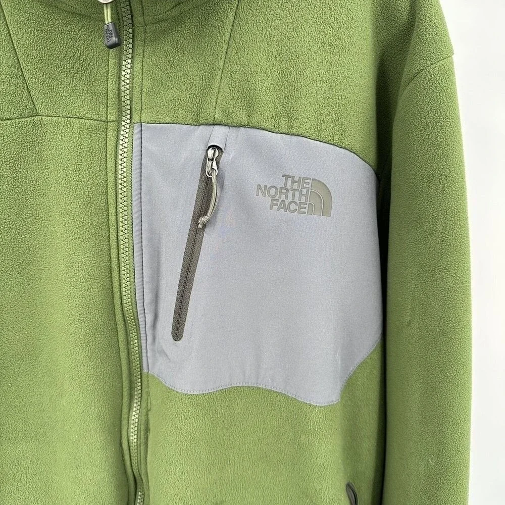 The North Face Full Zip Fleece Jacket Green Grey Chest Pocket Mock Neck Mens XL